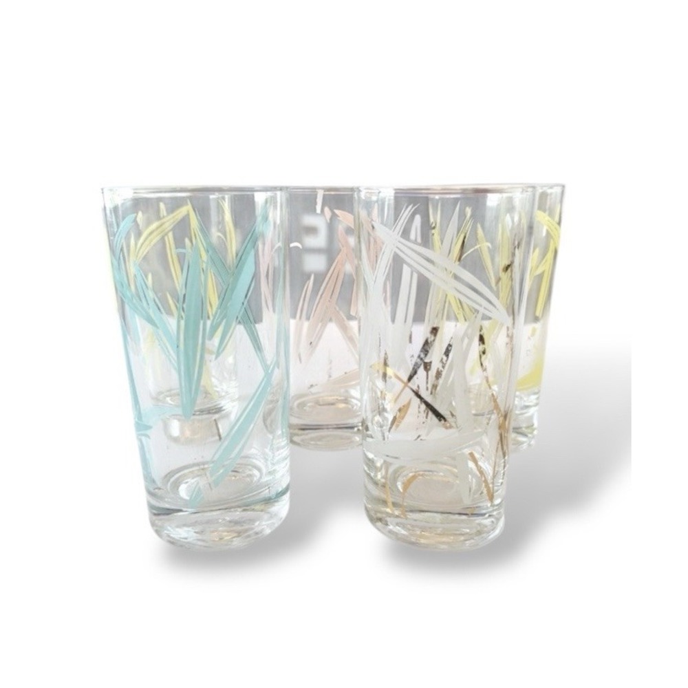 Set of 5 Fred Press Highball Tumbler Glasses MCM Signed All Colors READ Midmod